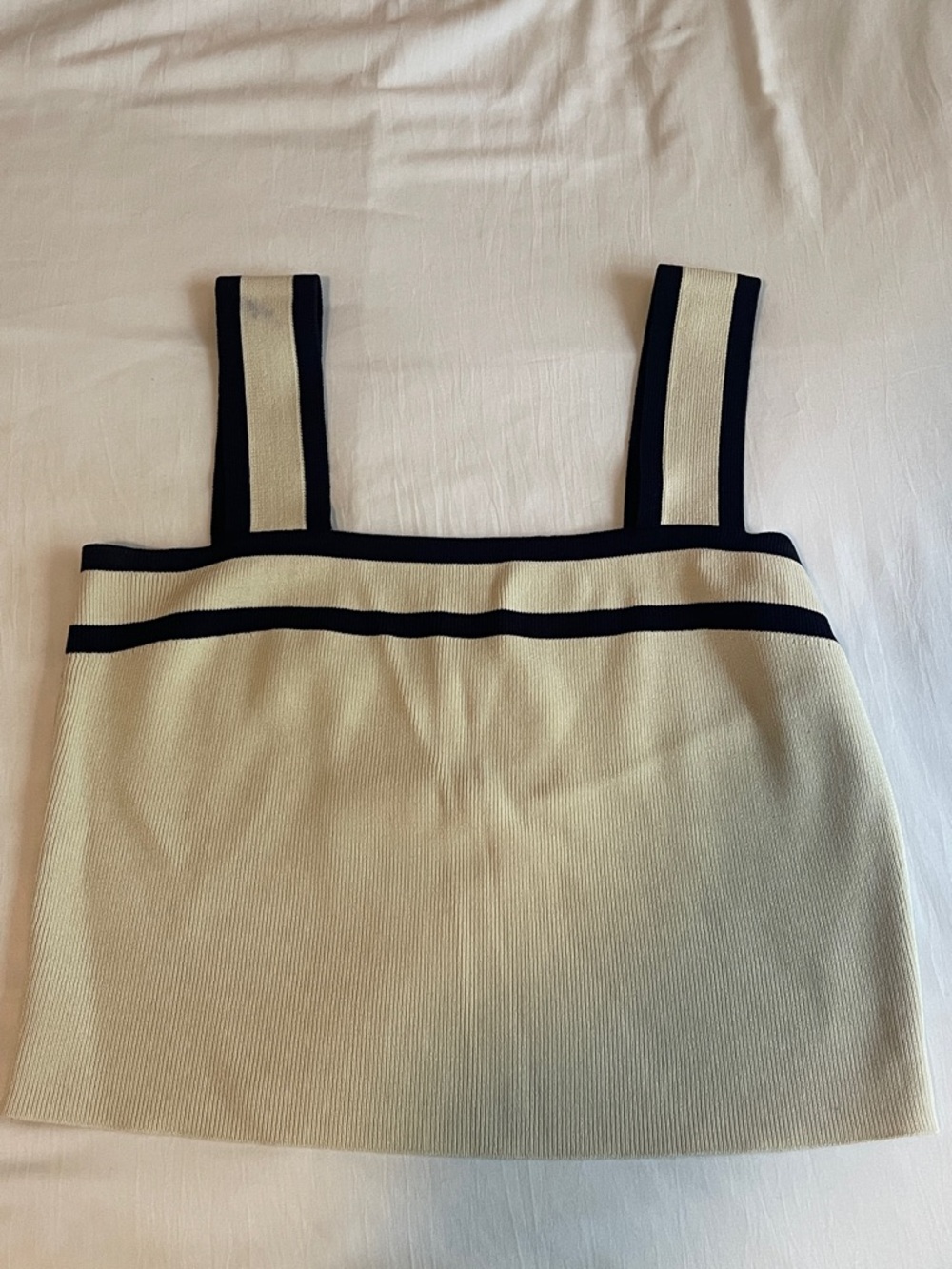 Beige Knit Tank Top with Black Trim